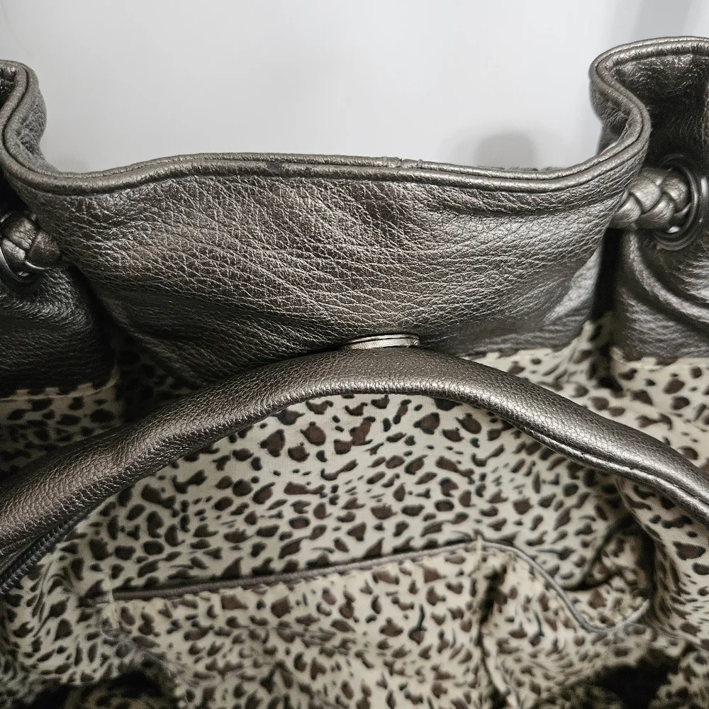 Silver Braided Handle Shoulder Bag Zip Top Double Magnetic Closure Purse